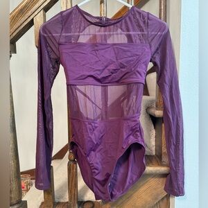 Purple bodysuit leotard with mesh